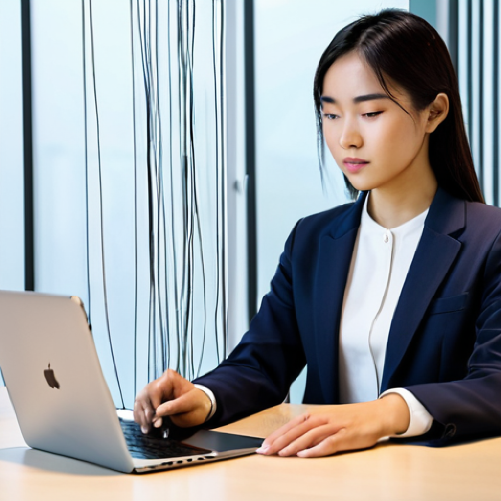A professional young Vietnamese woman in a modest business blazer and smart trousers, seated at a sleek, minimalist desk. She is looking at a secure tablet device, with subtle, abstract digital data streams and glowing lock icons emanating from it, symbolizing data protection and cybersecurity. The background is a modern, clean co-working space with soft natural light. The overall mood is secure and forward-looking. fully clothed, modest clothing, appropriate attire, professional dress, safe for work, appropriate content, professional, perfect anatomy, correct proportions, natural pose, well-formed hands, proper finger count, natural body proportions.