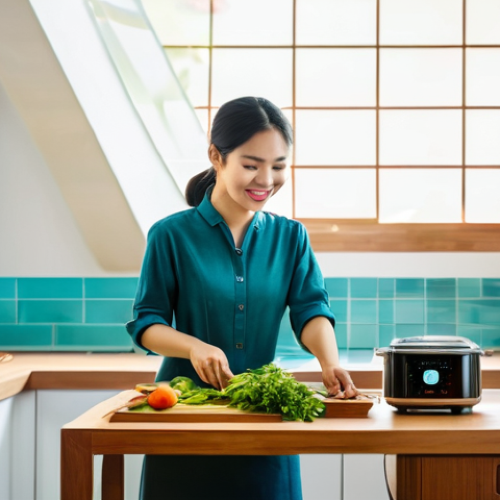인간 기술 상호작용의 사회적 영향 - The Smart Vietnamese Home Kitchen**
A vibrant, hyperrealistic scene inside a modern Vietnamese home...