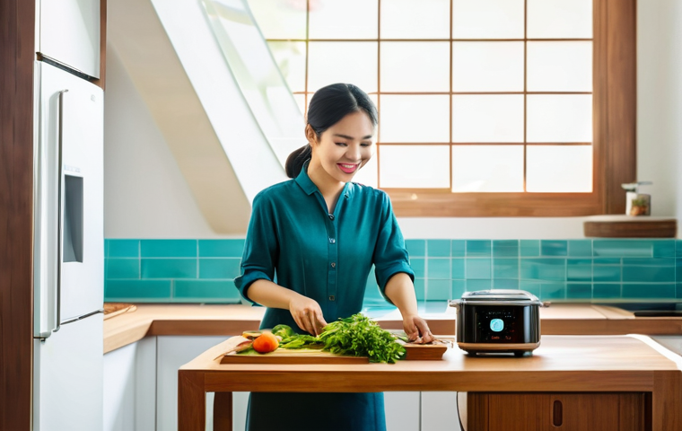 인간 기술 상호작용의 사회적 영향 - The Smart Vietnamese Home Kitchen**
A vibrant, hyperrealistic scene inside a modern Vietnamese home...