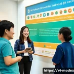 Home 22 기술과 인간의 상생을 위한 커뮤니티 구축 - A vibrant Vietnamese community center scene where diverse people of various ages, including elderly ...