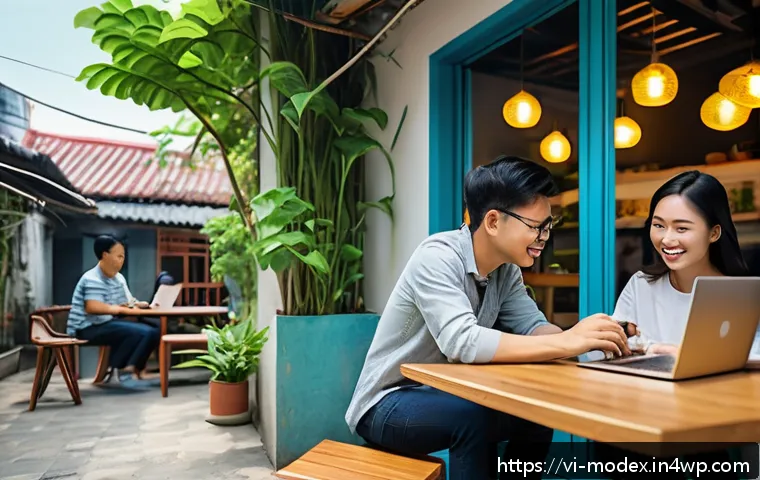 인간 기술 공존의 사회적 책임 - A modern Vietnamese urban scene showing diverse people interacting harmoniously with technology: a y...